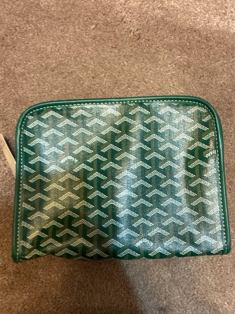 & Other Stories Green Patterned Coated Canvas Cosmetic Pouch